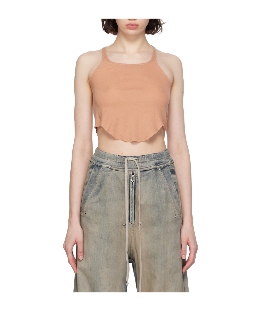 Rick Owens Cropped Cotton Tank Top In Pink