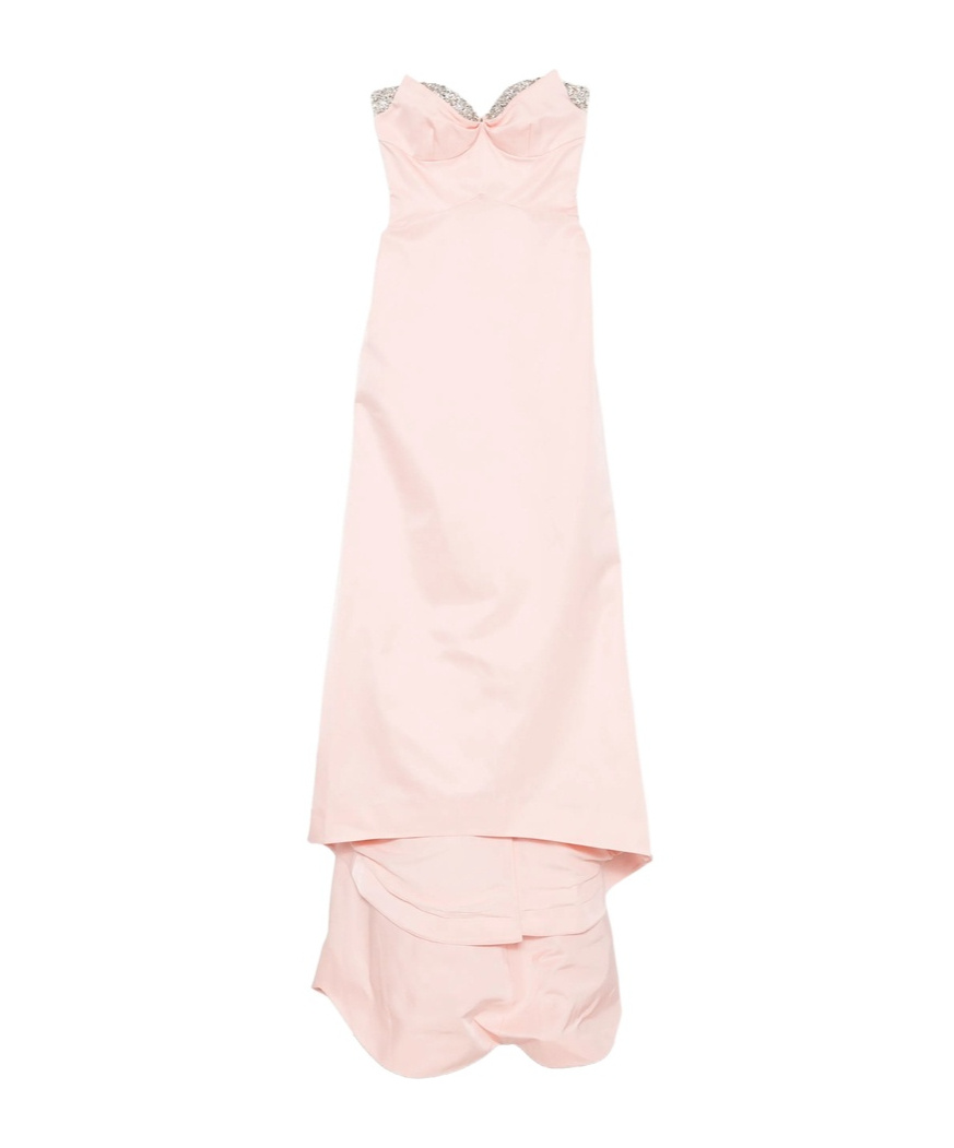 Alexander Mcqueen Off-the-shoulder Embellished Neckline Tiered Skirt In Pink