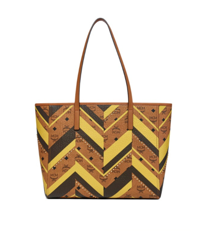 Mcm Studded Toni Top-zip Shopper In Mega Herringbone Visetos In Brown