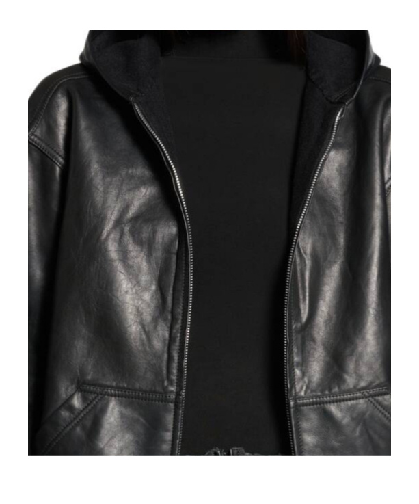 Balenciaga Leather Hooded Bomber Jacket In Black