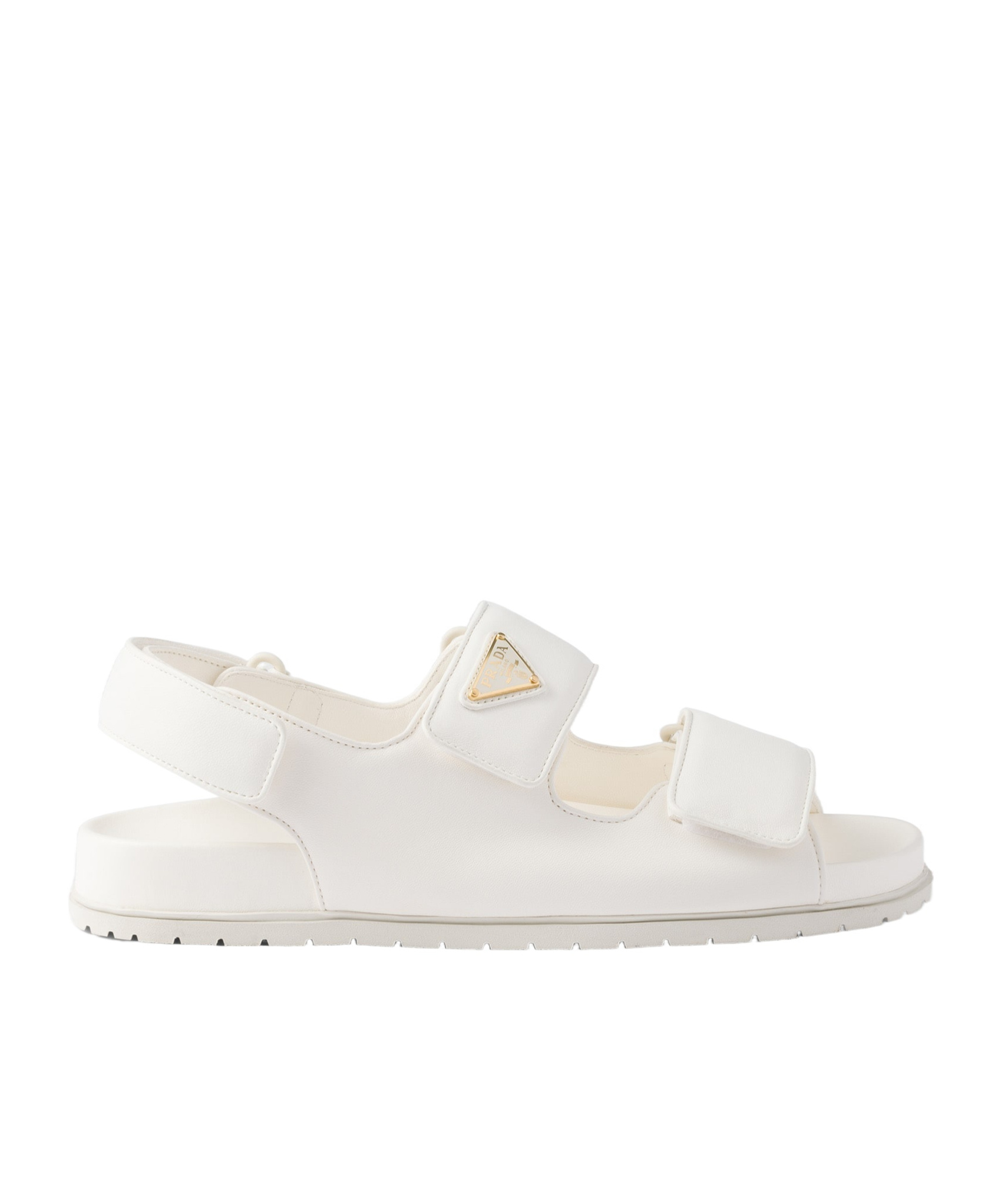 Prada Leather Triangle Sandals In Ivory