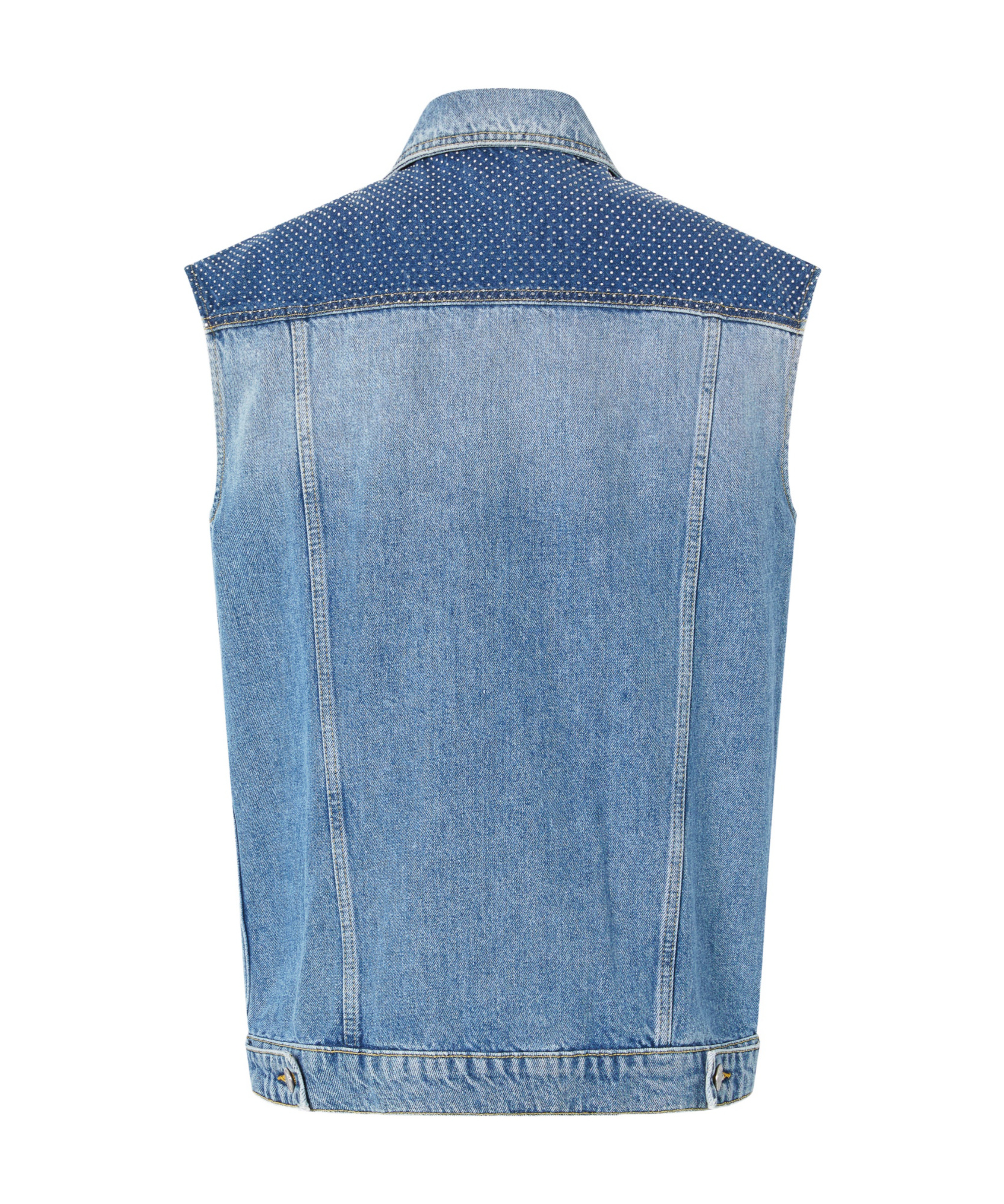 Pinko Sleeveless Denim Jacket With Mini Studs In Blue