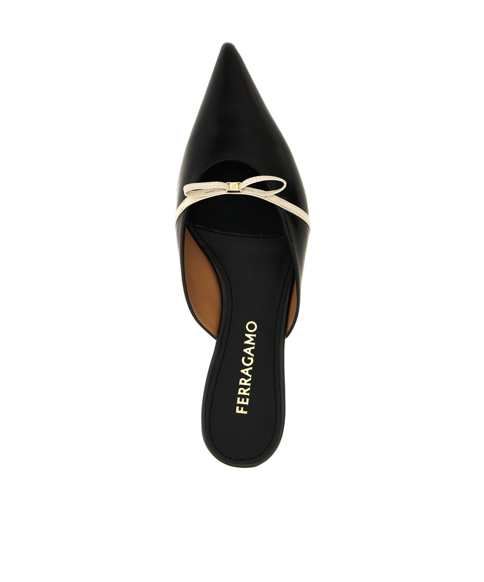 Ferragamo Bow Pointed Toe Mules In Black