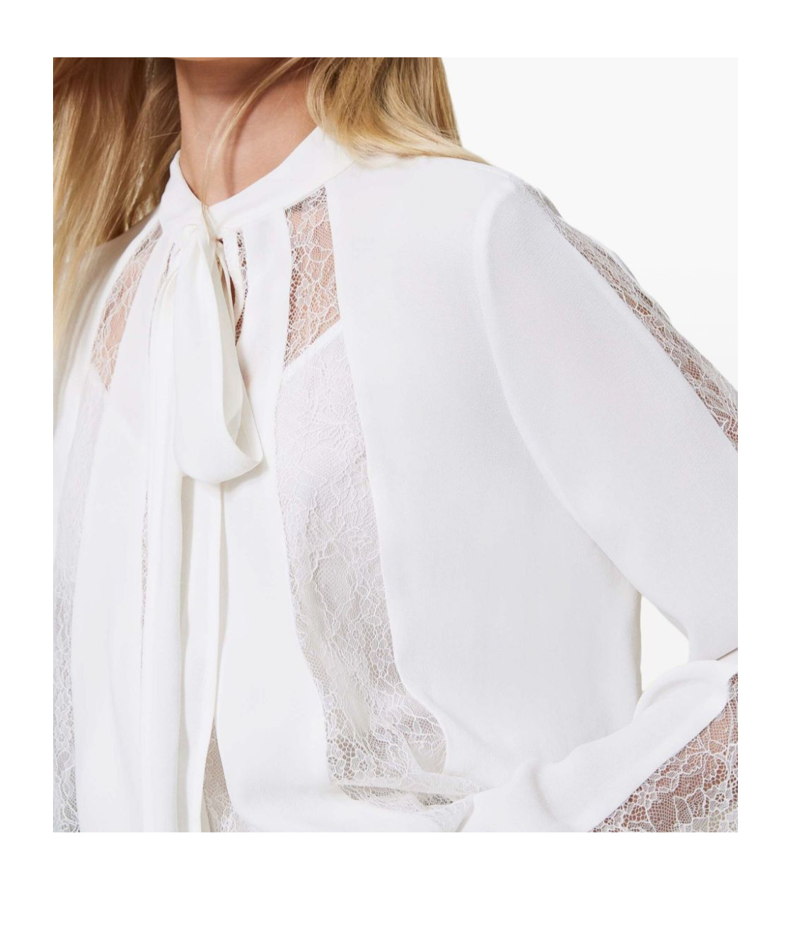 Shop Twinset Lace-detail Crepe Blouse In White