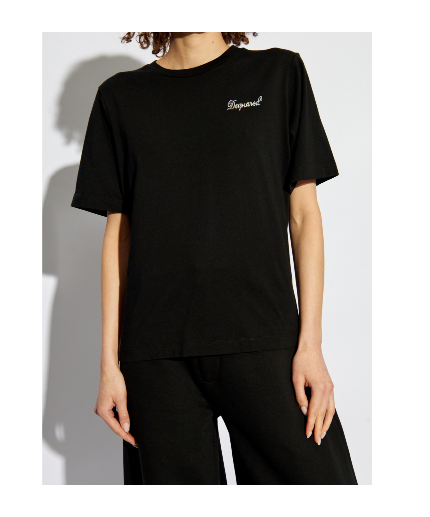 Dsquared2 Rhinestone-logo Cotton T-shirt In Black