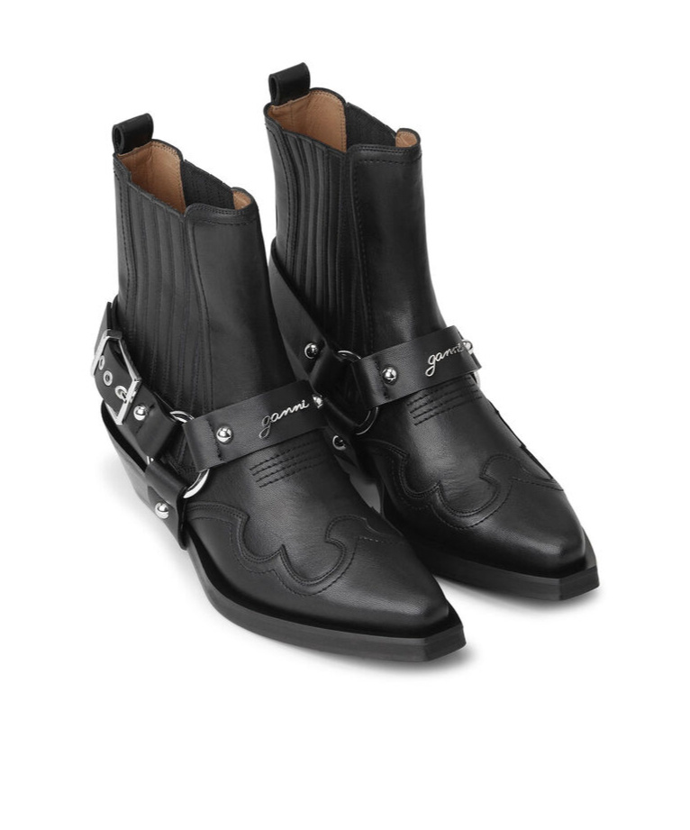 Ganni Western Chelsea Ankle Boots In Black