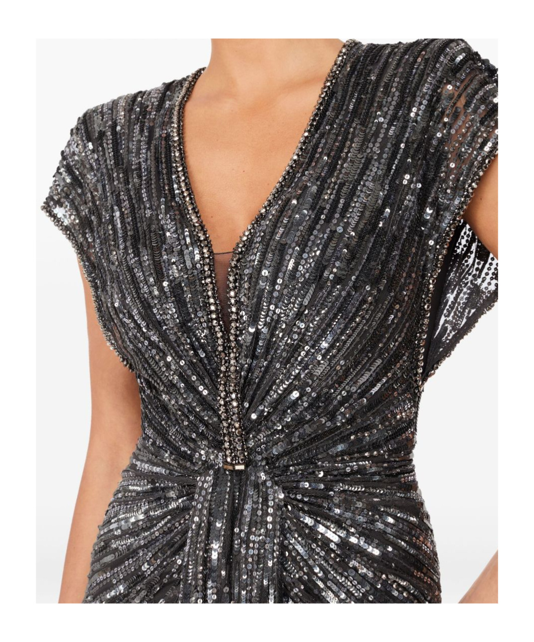 Jenny Packham Zola Sequin-embellished V-neck Maxi Dress In Gray