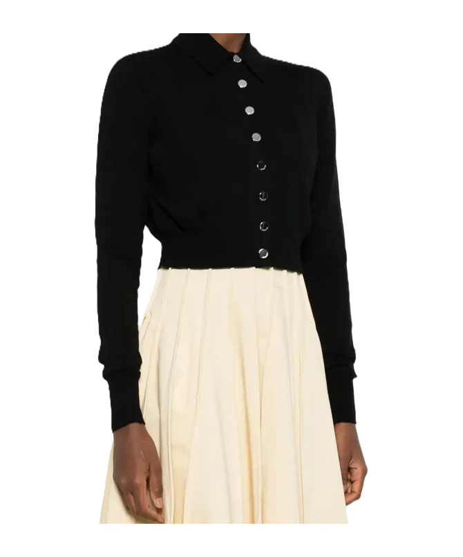 Sportmax Virgin Wool Cardigan With Classic Collar And Retro Charm In Black