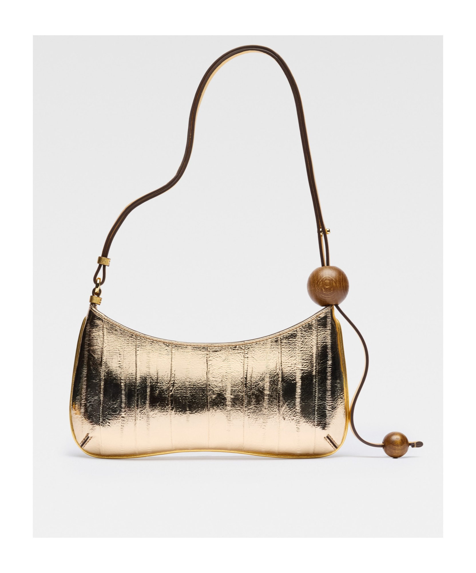 Jacquemus The Bisou Perle Mirrored Leather Shoulder Bag In Nude