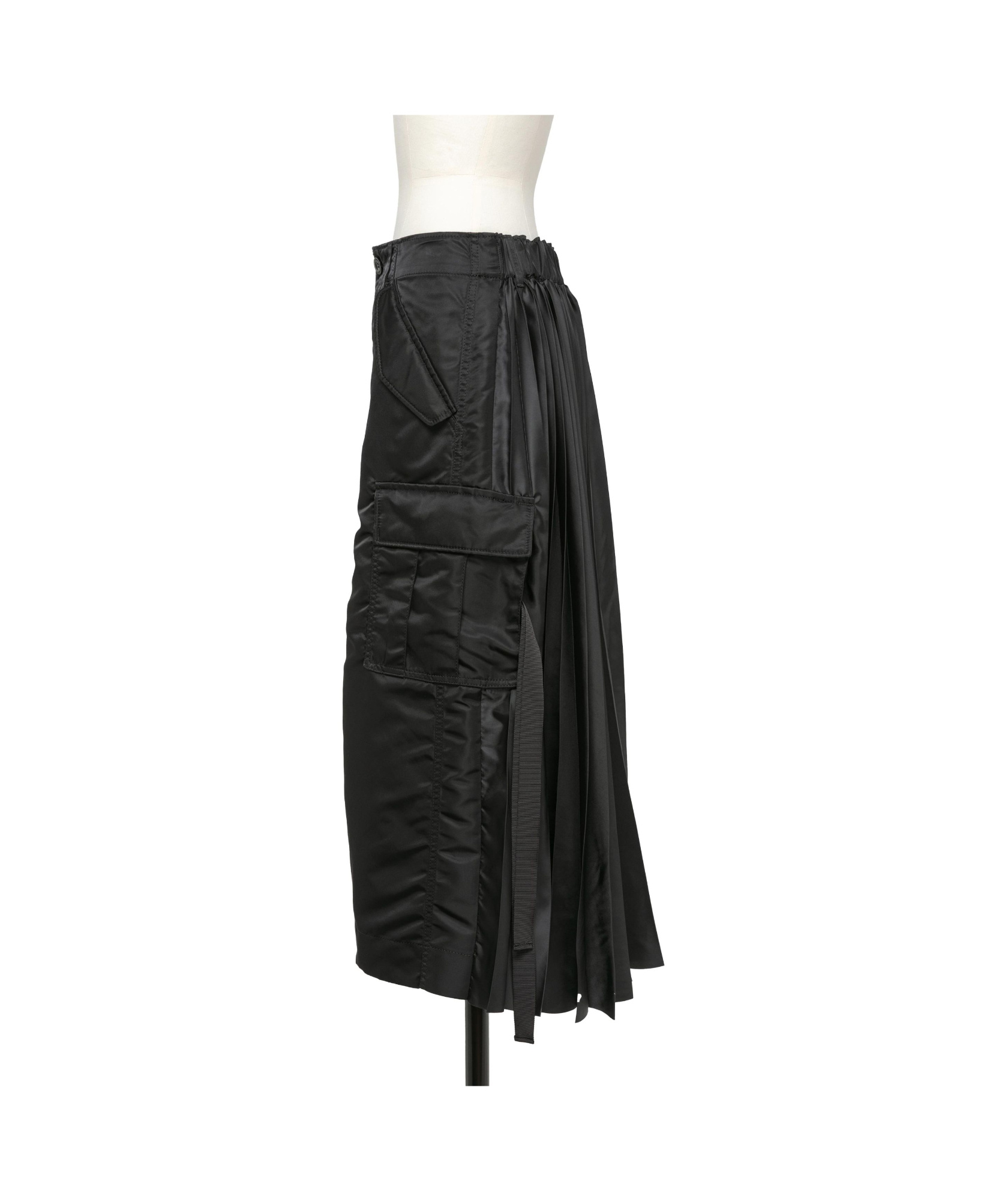 Sacai Pleated Gathered Mid-rise Skirt In Black