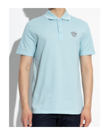 Versace Medusa Embroidered Polo T-shirt In Blue