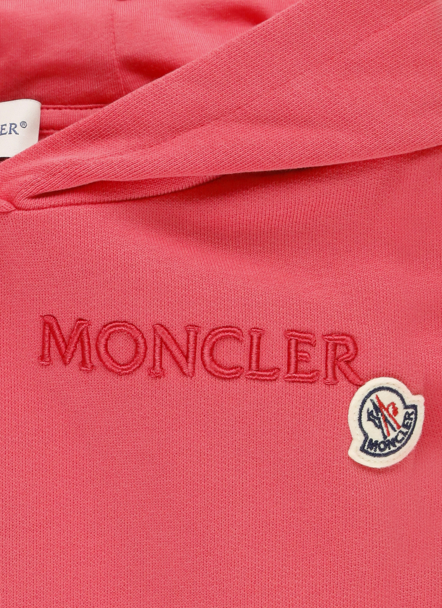 Moncler Embroidered Logo Cotton Hoodie In Red