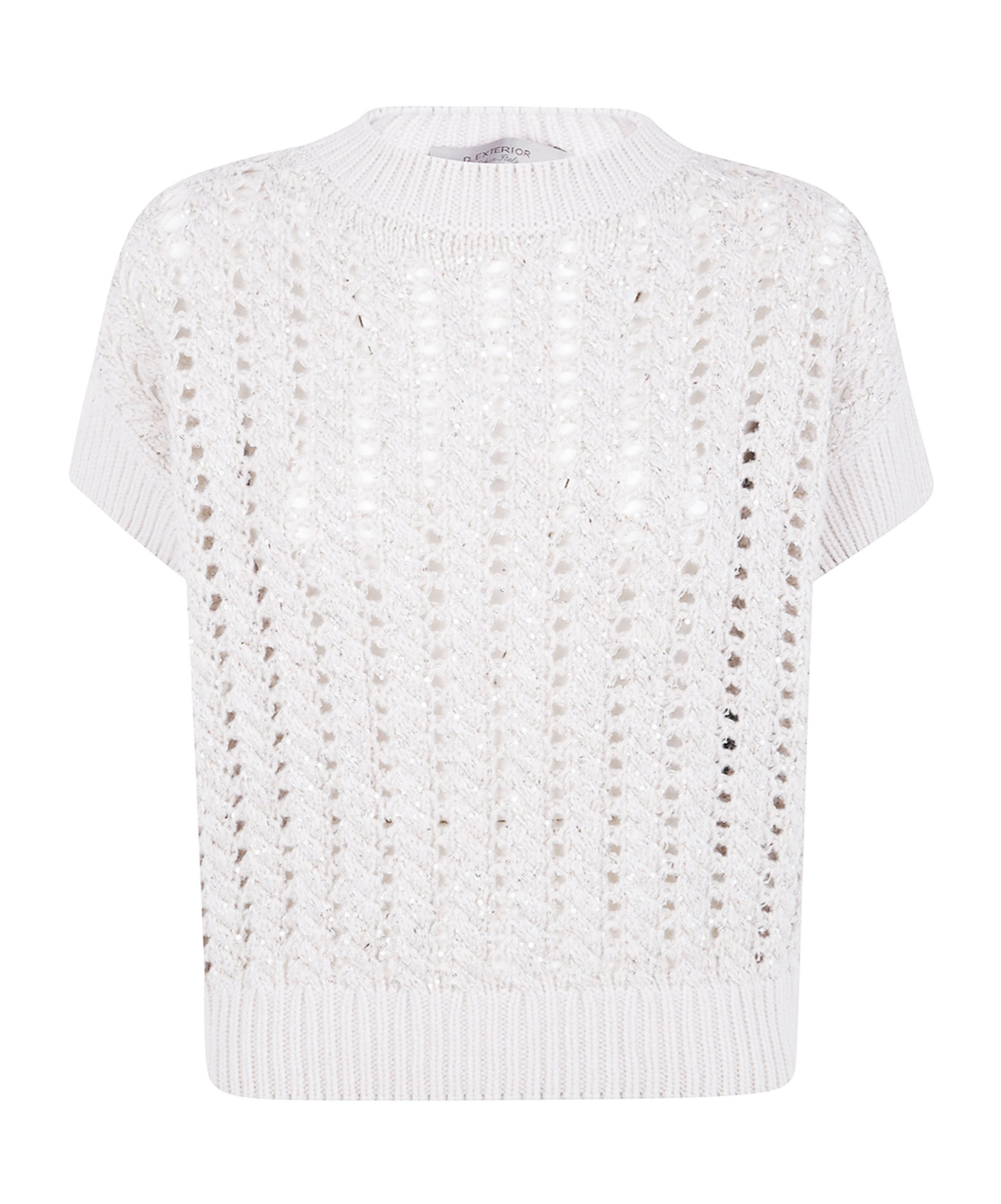 D Exterior Sequin-embellished Open-knit Sweater In White