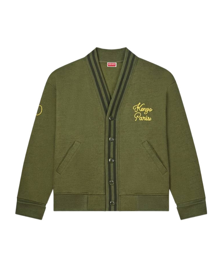 Kenzo ' Paris Chainstitch' Embroidered Cardigan In Cotton In Green