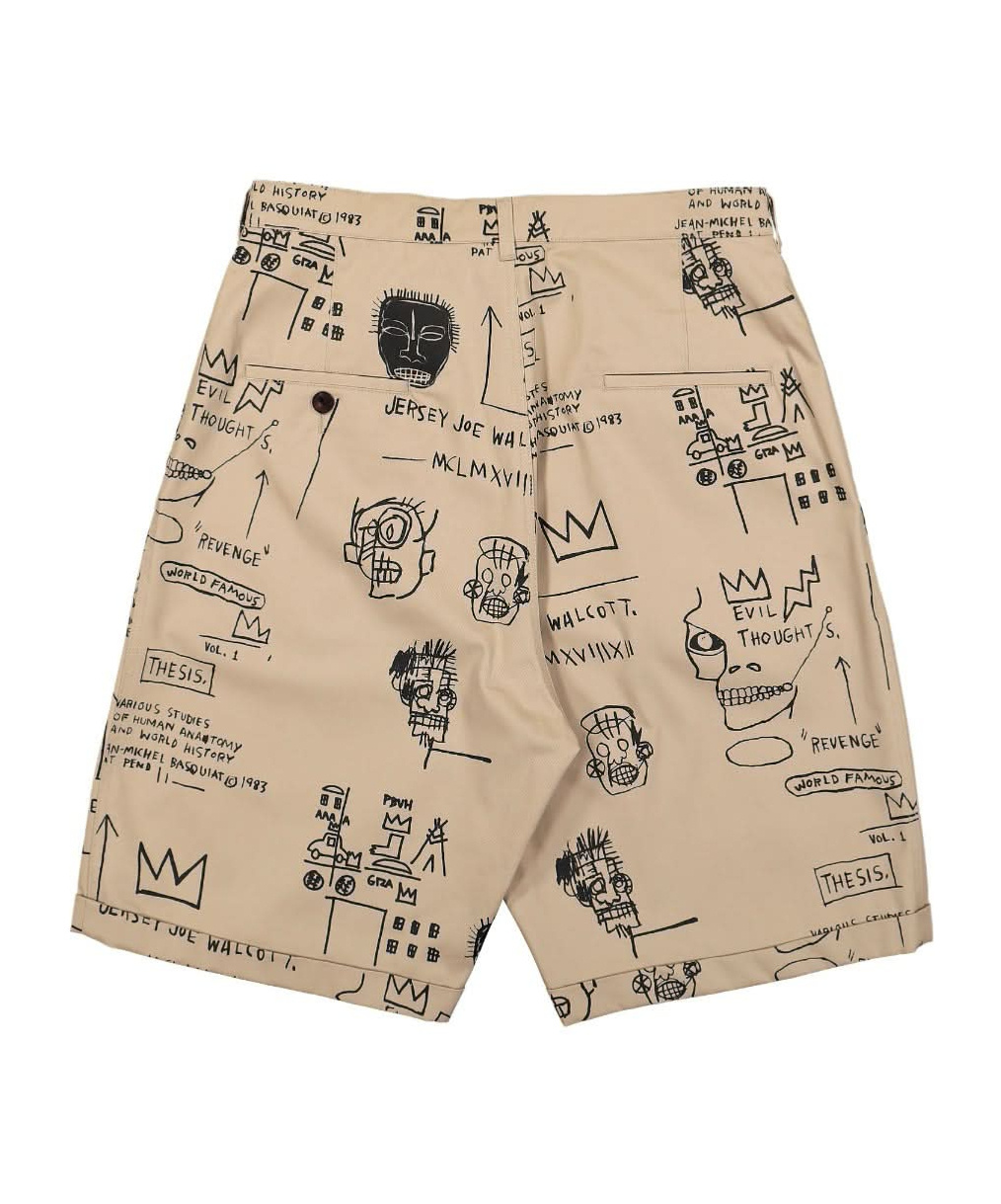 Junya Watanabe X Basquiat Printed Cotton Shorts In Brown