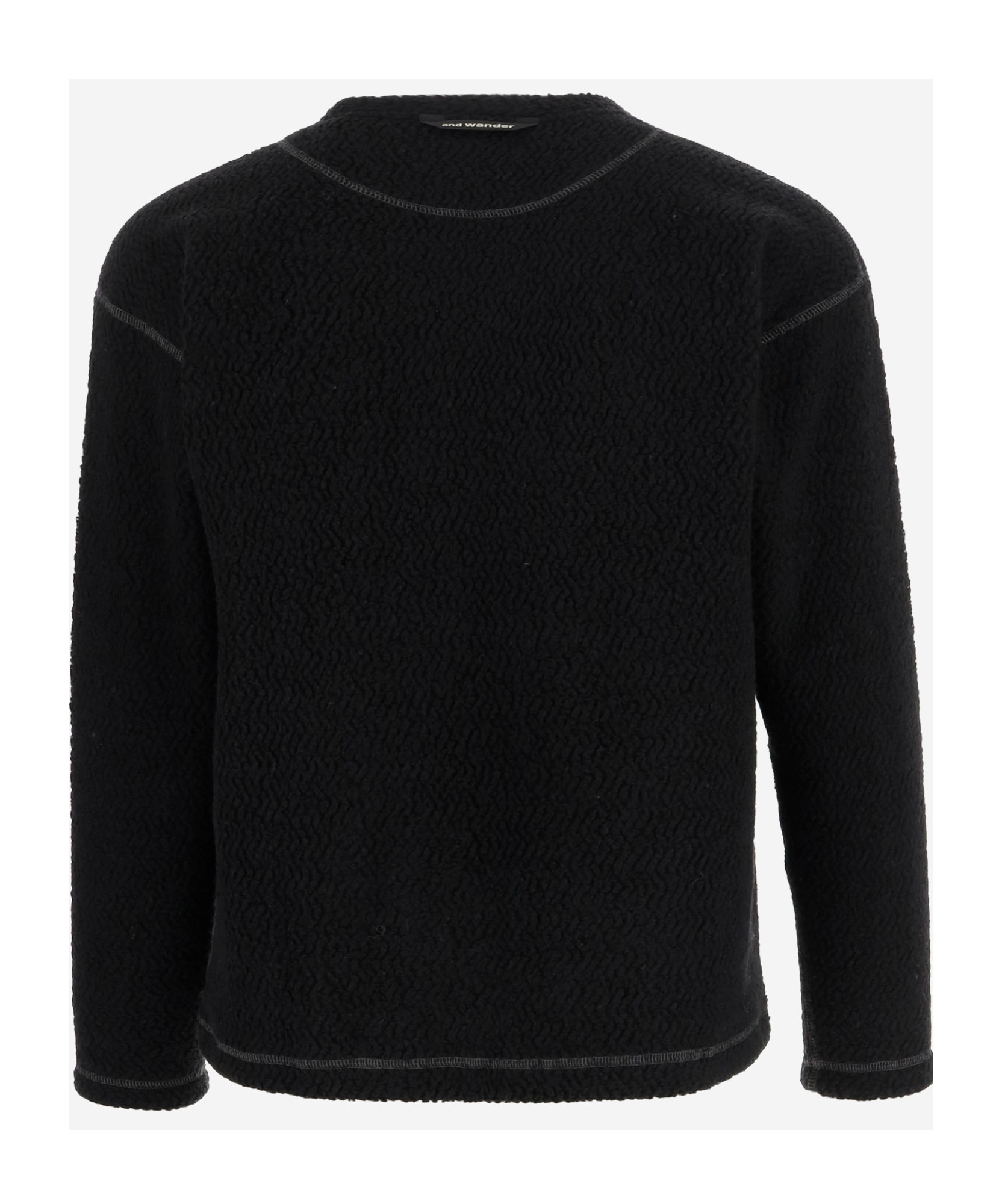 And Wander Black Re Wool Jq Crewneck Sweater In Black