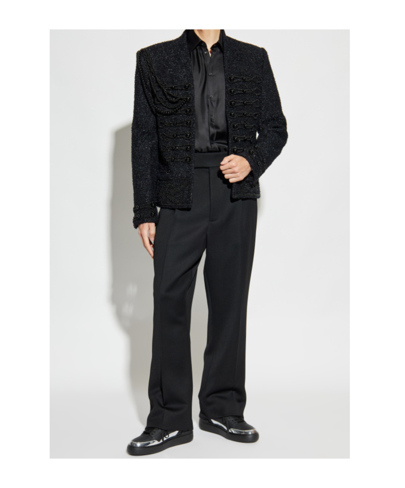 Balmain Beaded-embellished Tweed Jacket In Black