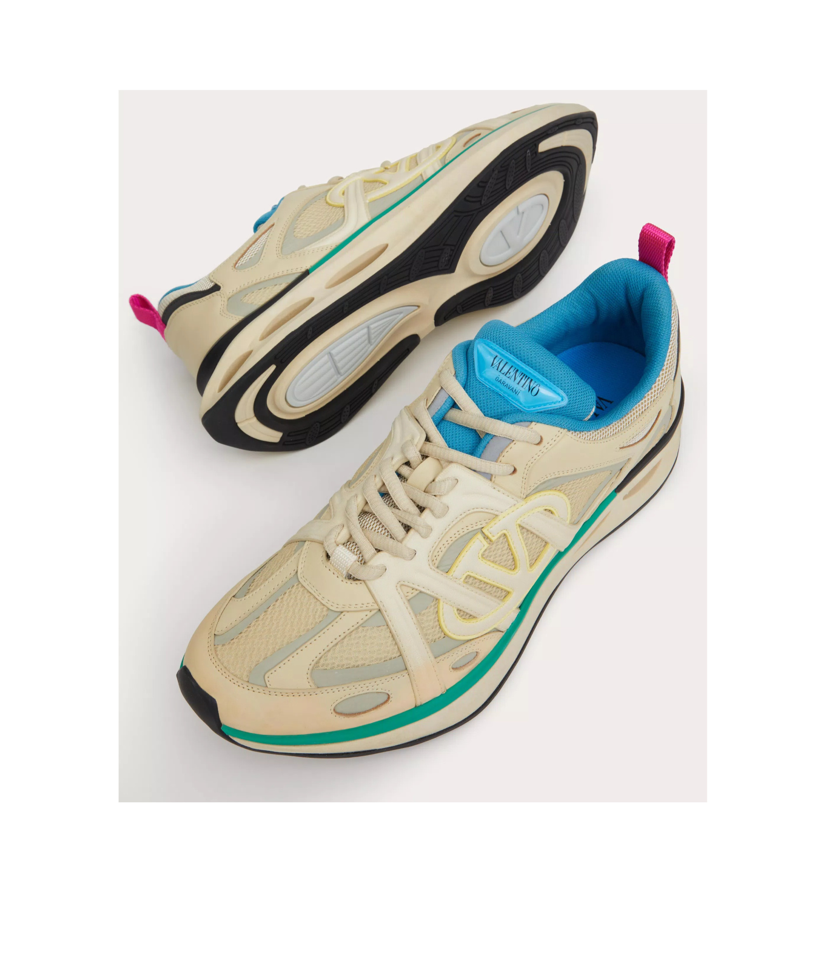 Valentino Garavani Multicolor Leather And Fabric Vlogo Easyjog Sneakers In Nude