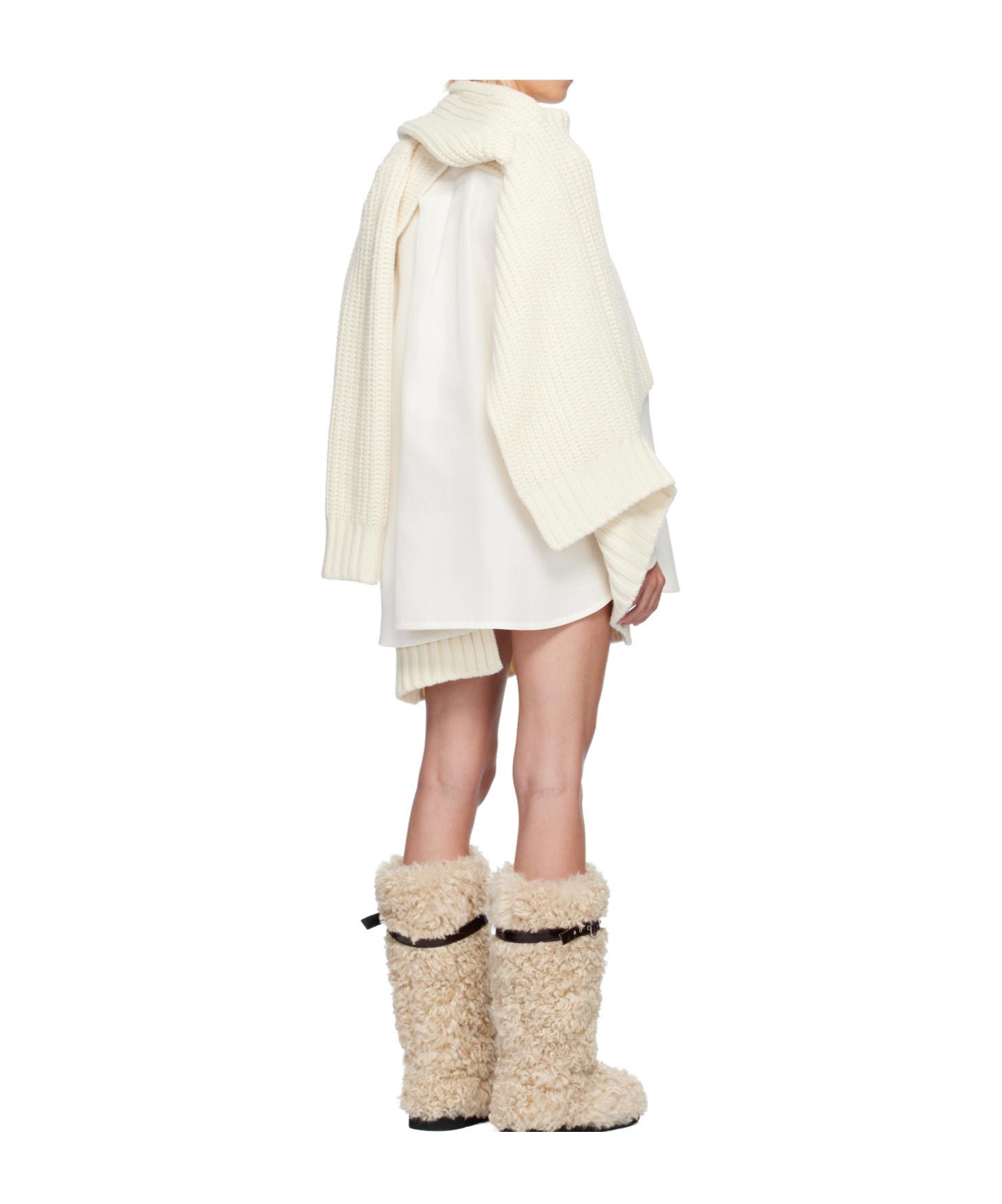 Sacai Ribbed-knit Silk And Cotton-blend Mini Dress In White