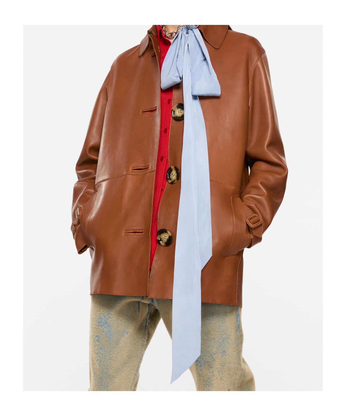Acne Studios Leather Buttoned Coat In Brown