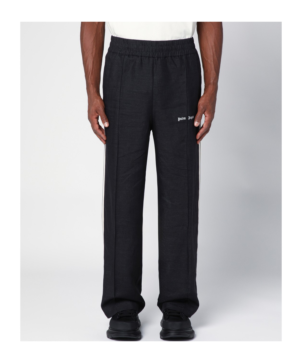 Palm Angels Linen Sports Trousers Elastic Waistband In Black