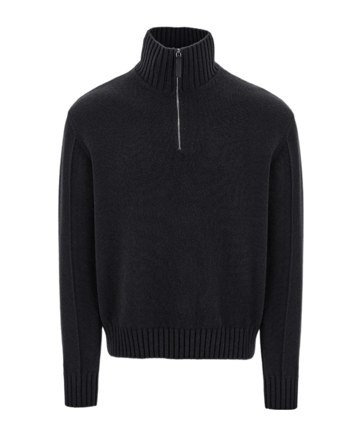 Ferragamo Cashmere Blend Sweater Ribbed Collar Cuffs Hem In Black