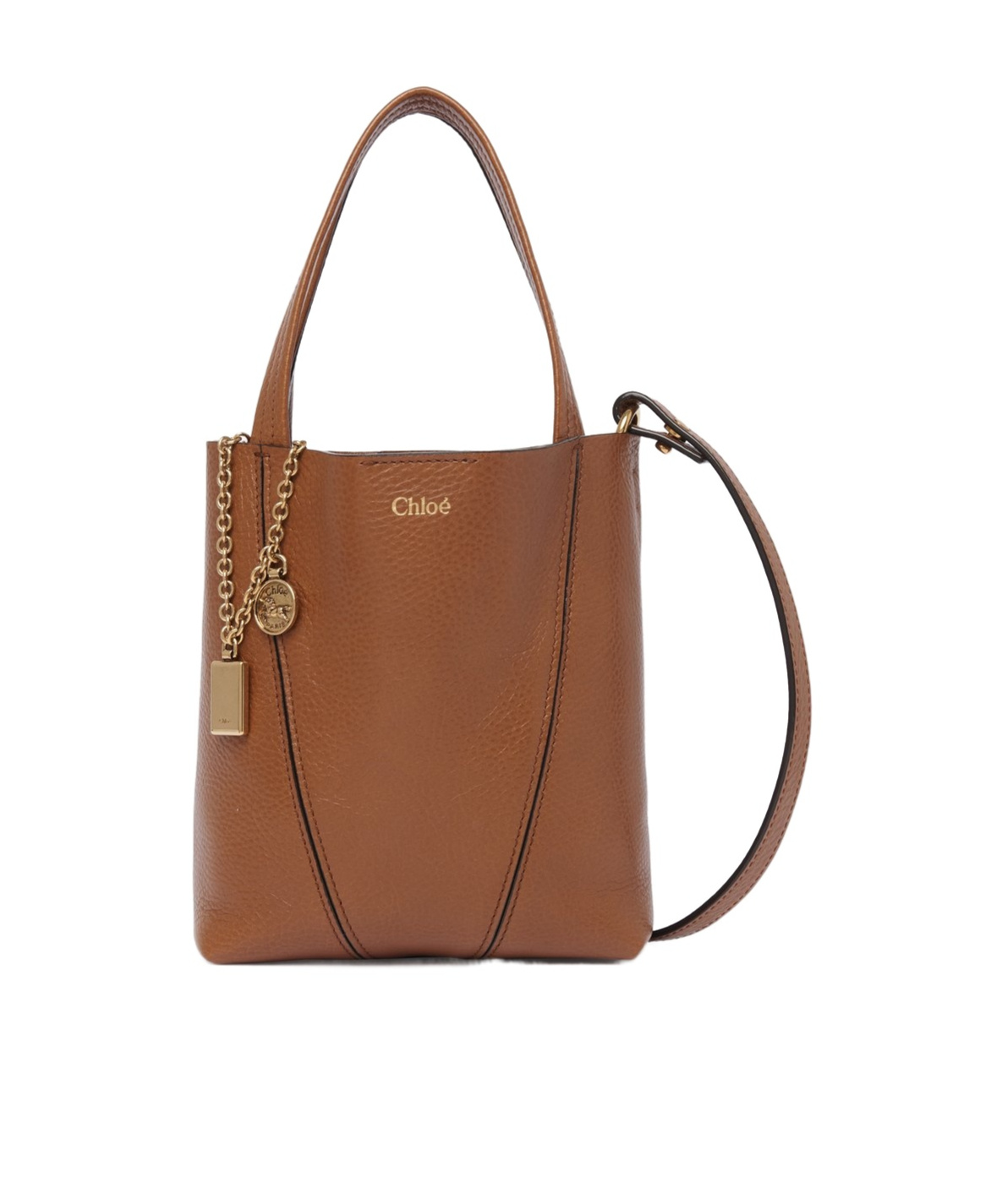 Chloé Small Spin Grained Leather Shoulder Bag In Brown