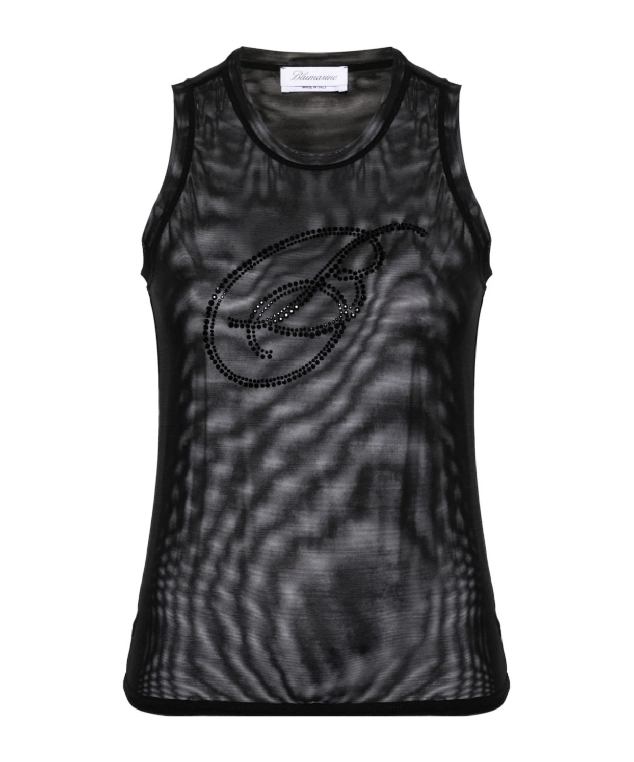 Blumarine Rhinestone-b Tulle Top In Black