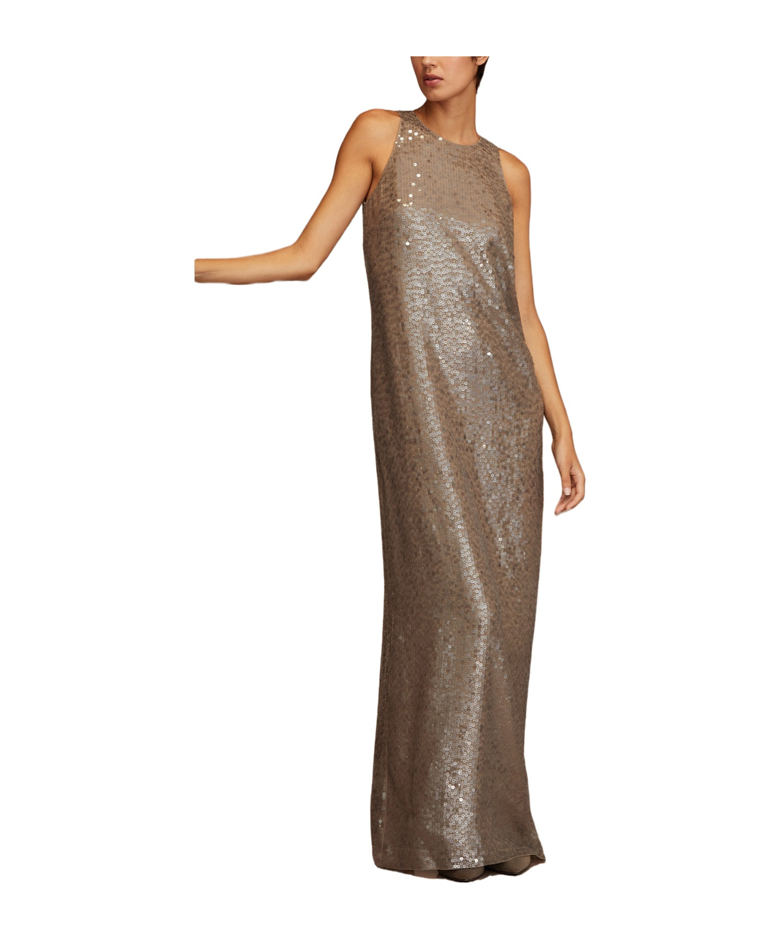 Brunello Cucinelli Sequinned Silk Column Maxi Dress In Beige
