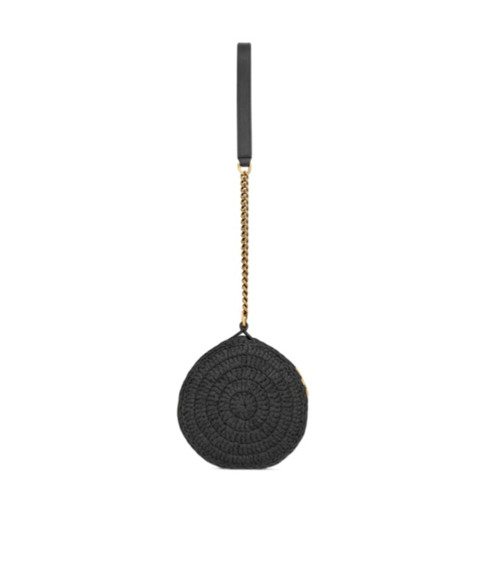 Saint Laurent Small Sade Raffia Shoulder Bag In Black