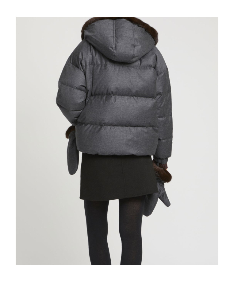 Yves Salomon Hooded Down Jacket In Gray