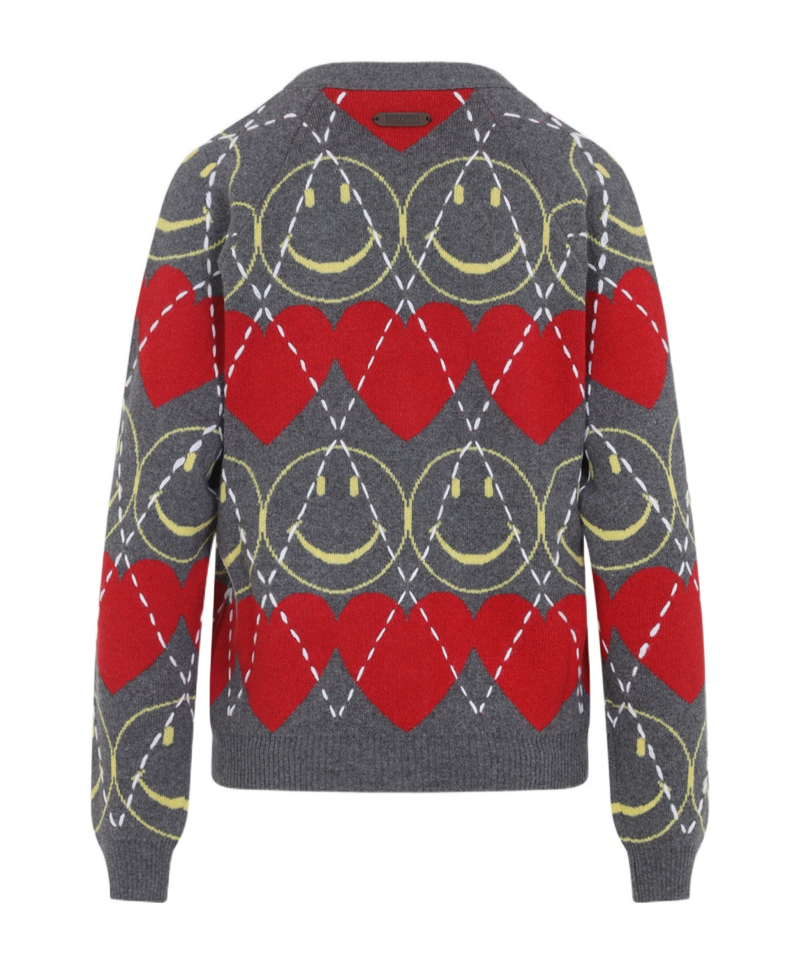 Moschino Jacquard Smile Wool Blend Cardigan In Gray