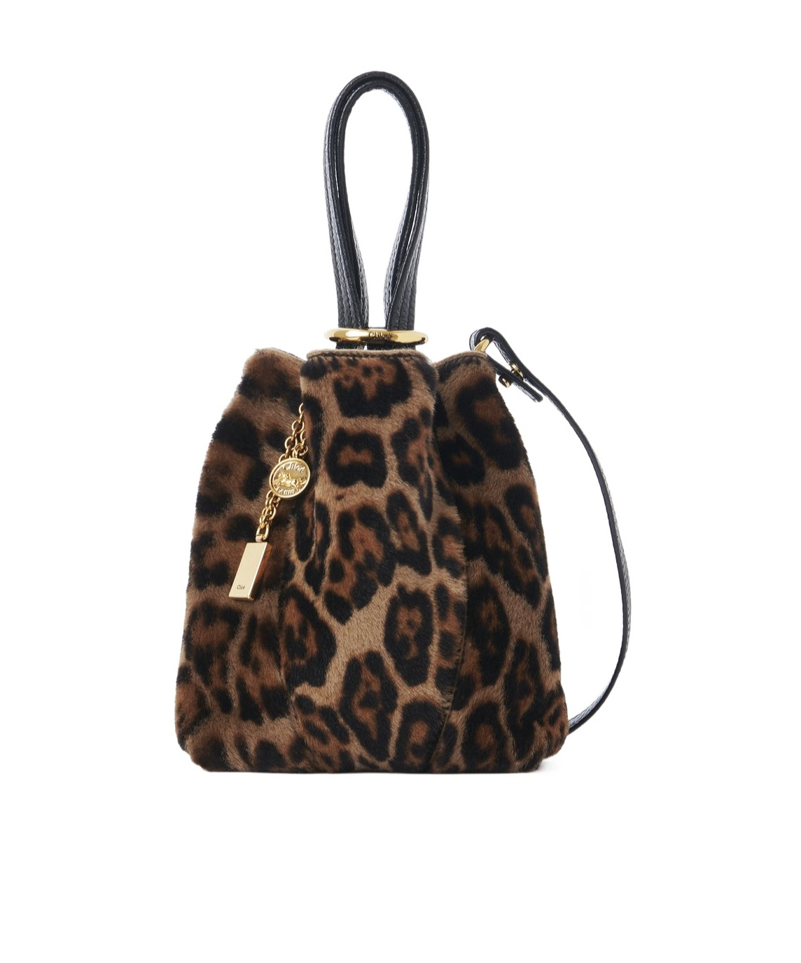 Chloé Small Chloe Spin Tote Bag In Leopard-print Shearling