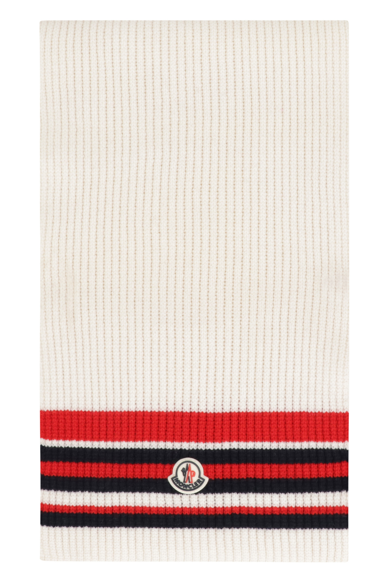 Moncler Ribbed Striped Wool Cashmere Scarf In White