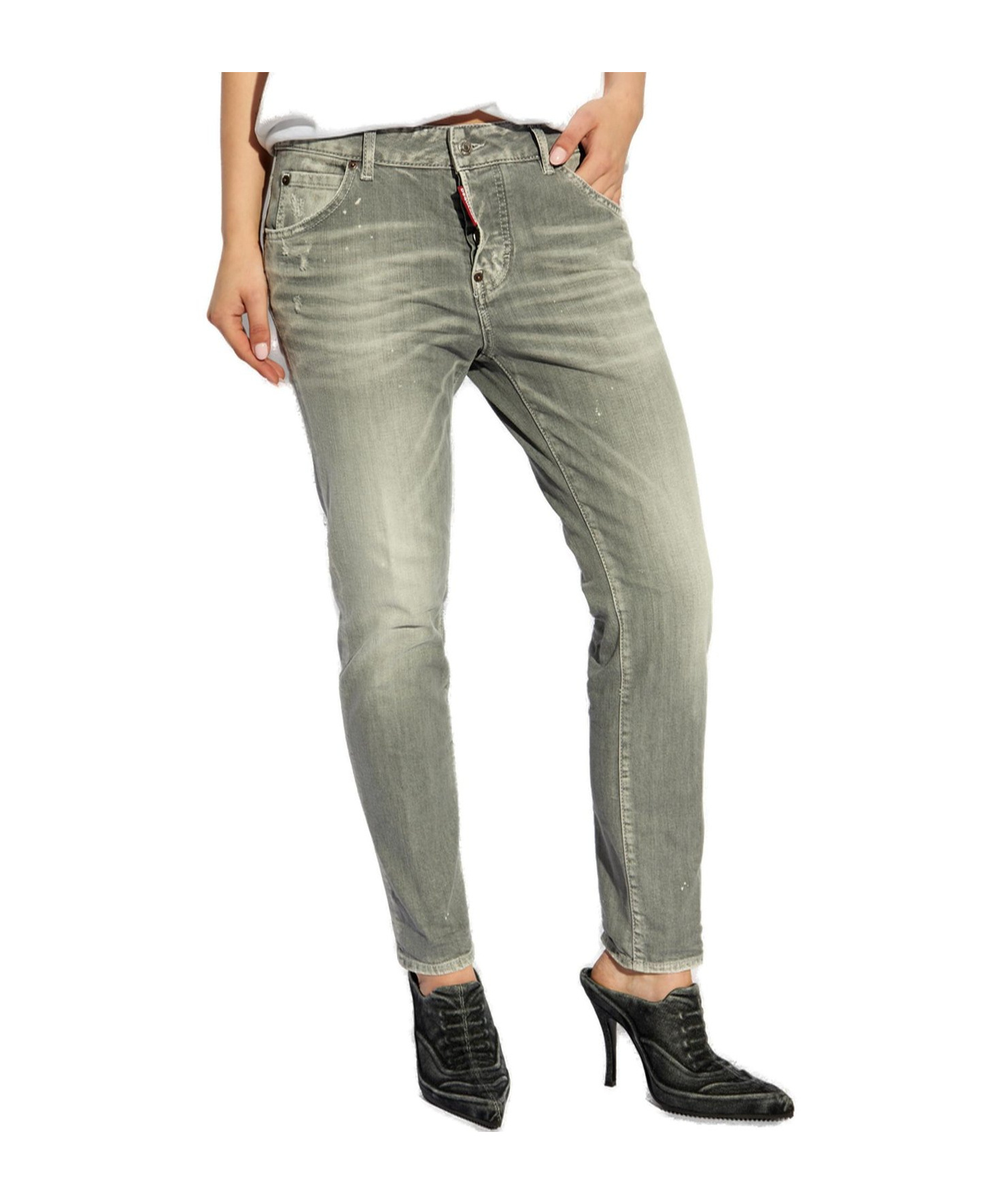 Dsquared2 Logo Patch Jeans In Gray
