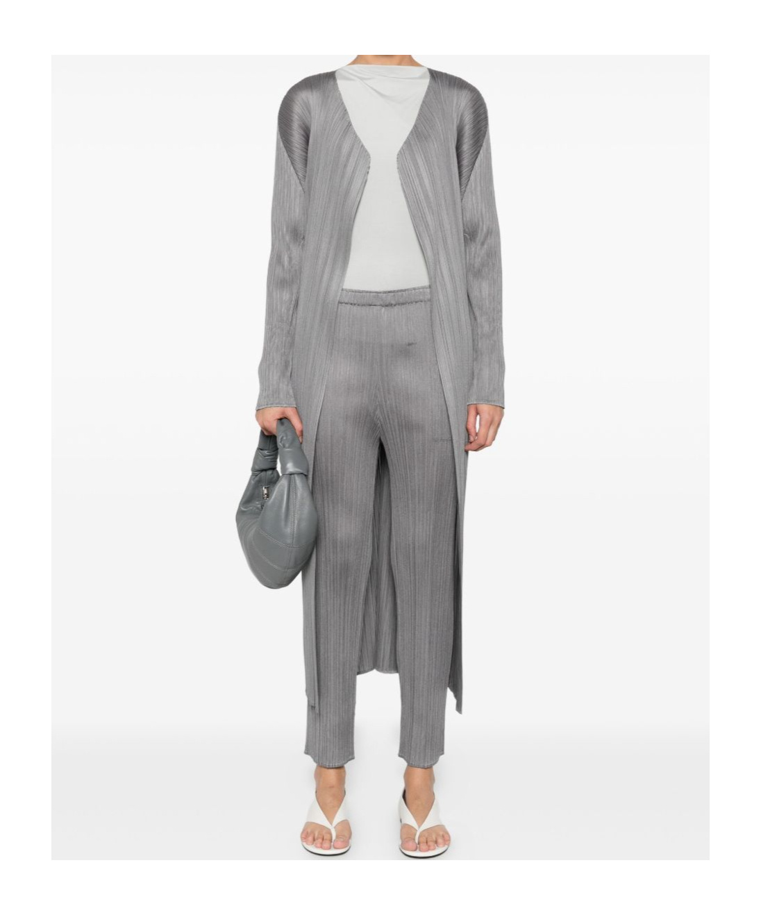 Issey Miyake Long Knitted Cardigan In Gray