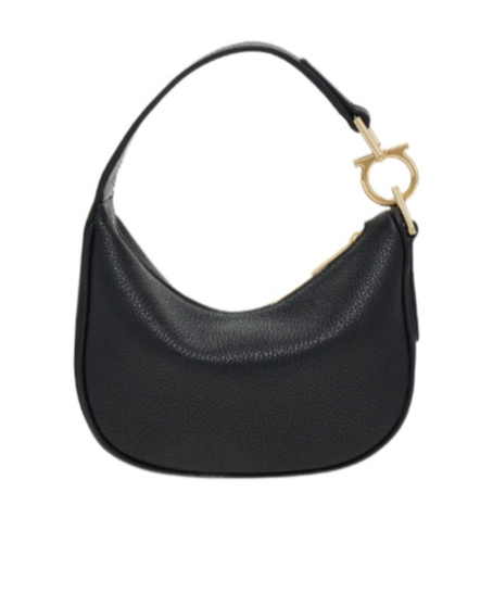 Ferragamo Mini Hobo Bag With Gold Gancini Accent In Black