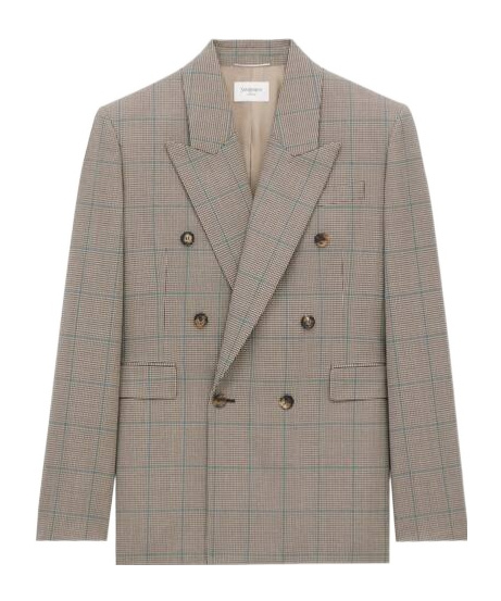 Saint Laurent Jacket In Prince Of Wales Wool In Gray