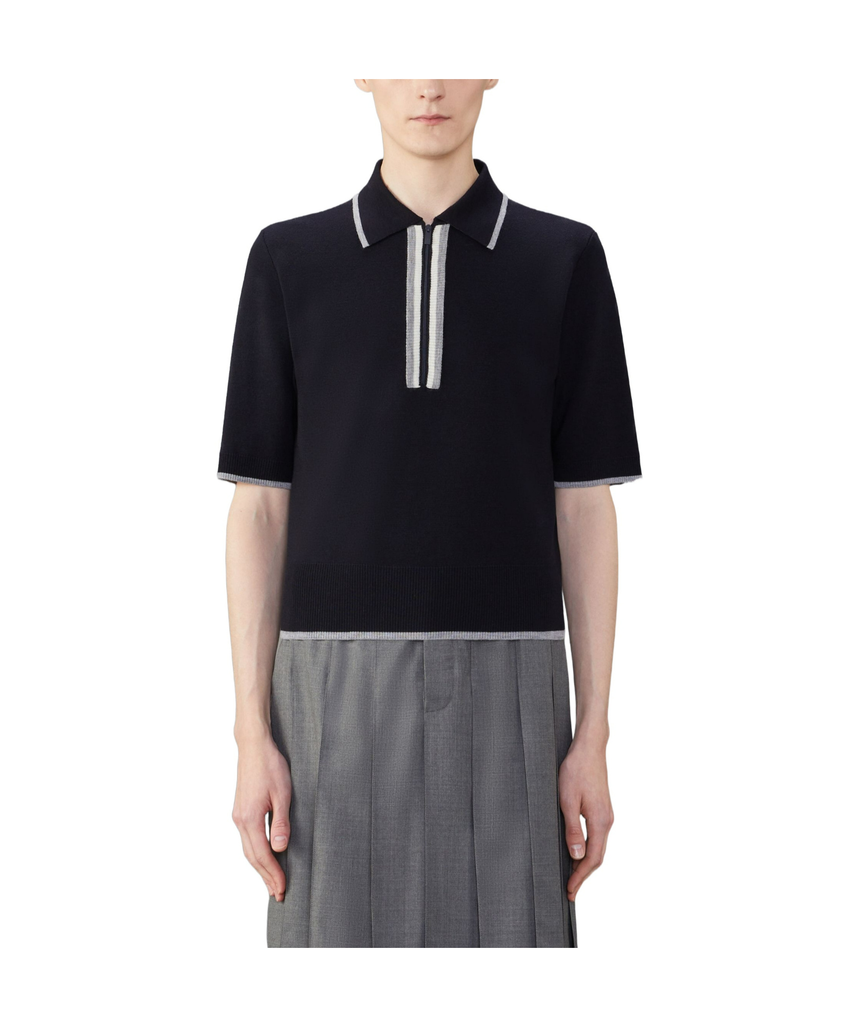 Thom Browne Navy Half-zip Polo In Black