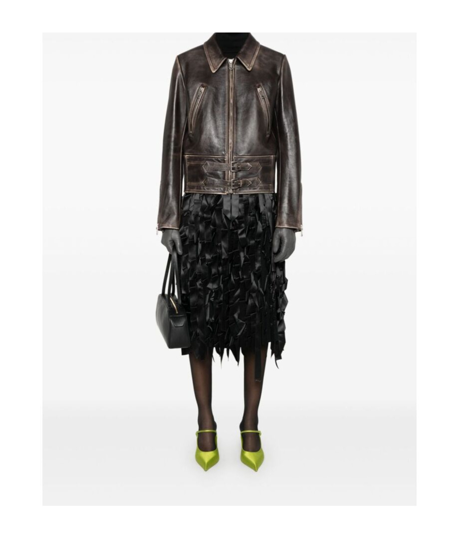Prada Long-sleeved Leather Jacket In Brown