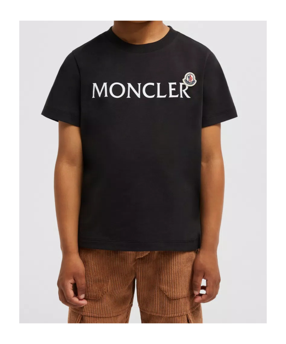 Moncler Enfant Logo Patch Crewneck T-shirt In Black