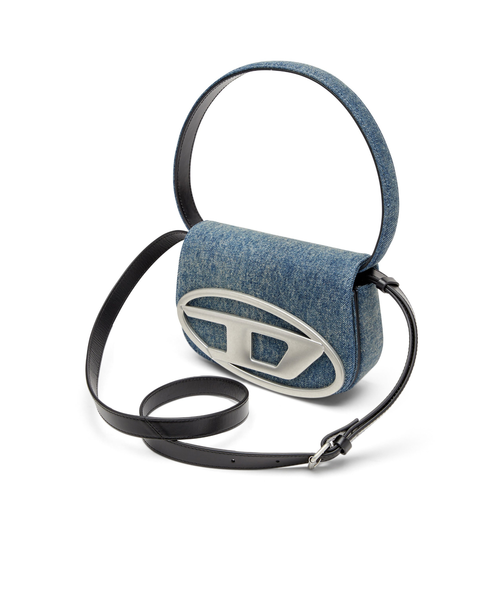 Diesel Shoulder Bag In Blue Denim With Leather Trims And Oval D Plaque