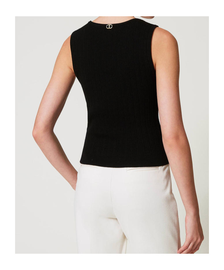 Twinset Top In Maglia Con Bottone Decoro Top-wear In Black