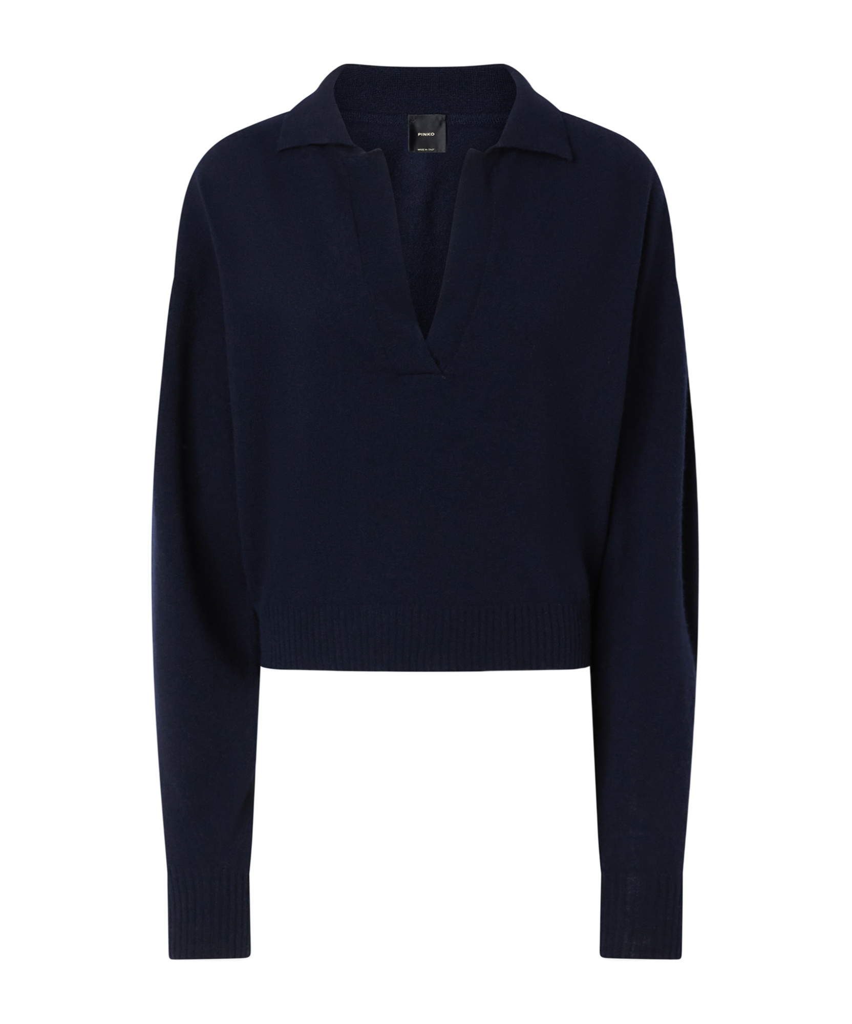 Pinko Short Cashmere-blend Sweater With Collar In Black