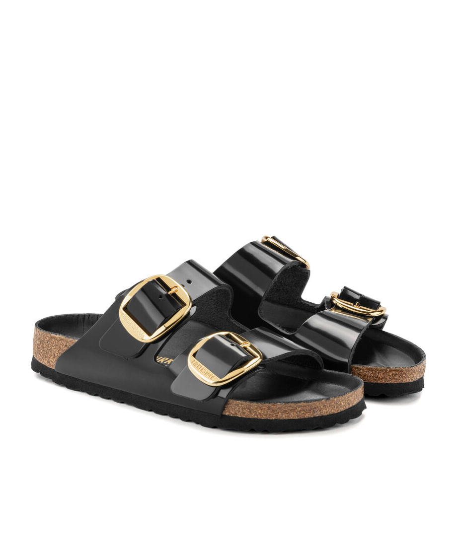 Birkenstock Arizona Big Buckle Patent Leather Sandals In Black