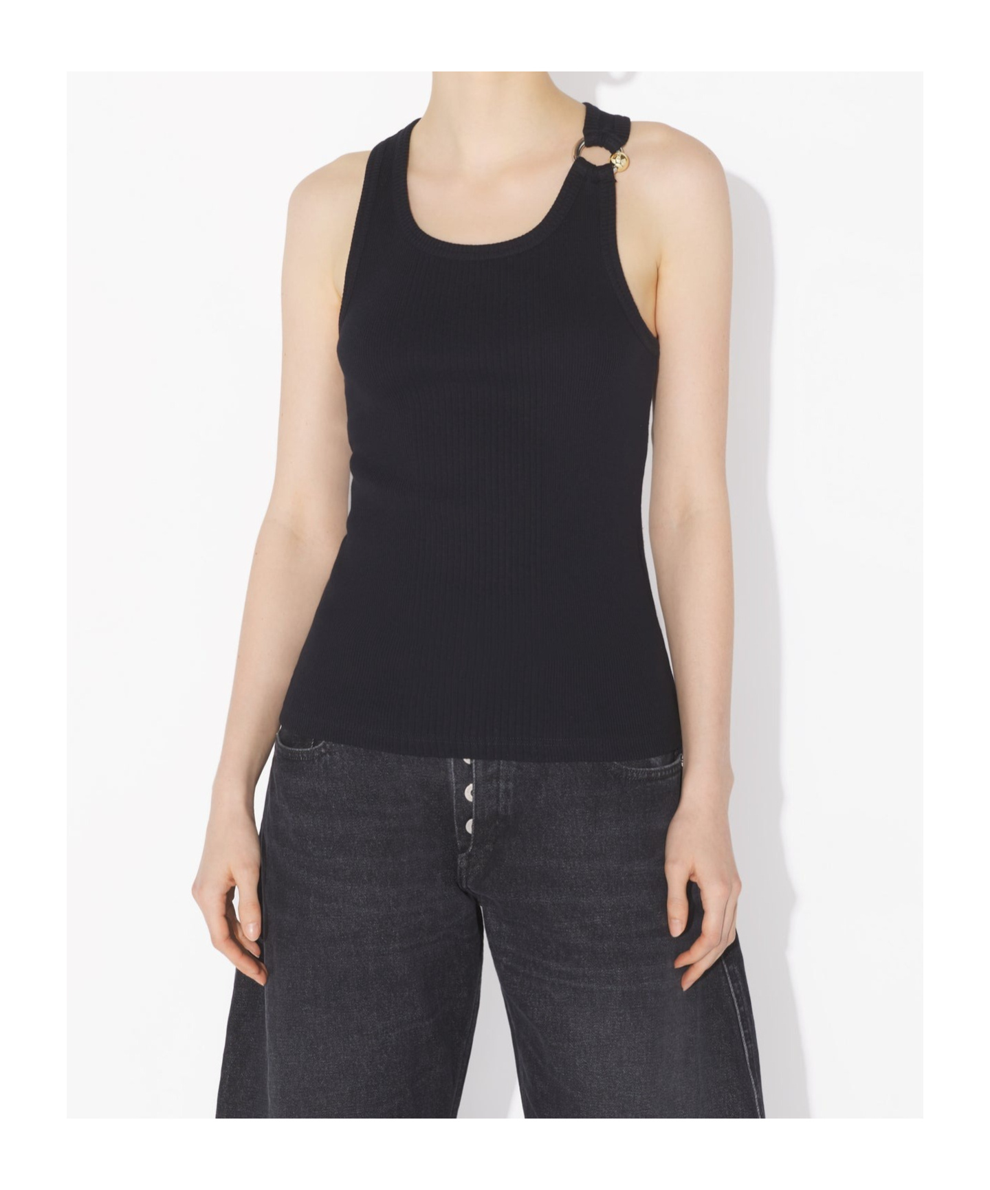 Jean Paul Gaultier Tank Top With Gold-tone Hardware And Ribbed Texture In Black
