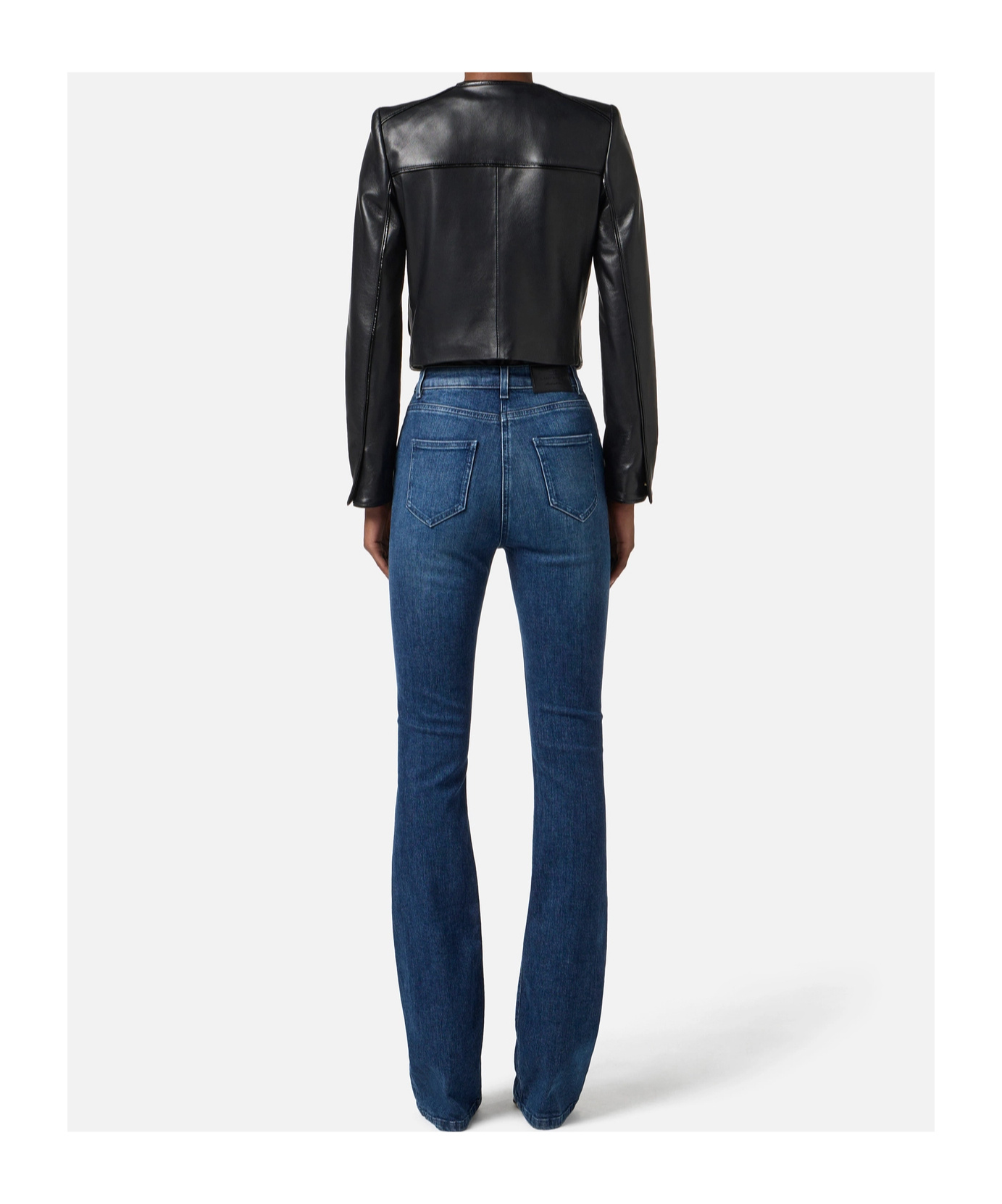 Elisabetta Franchi Leather Jacket With Monogram Metal Details In Black
