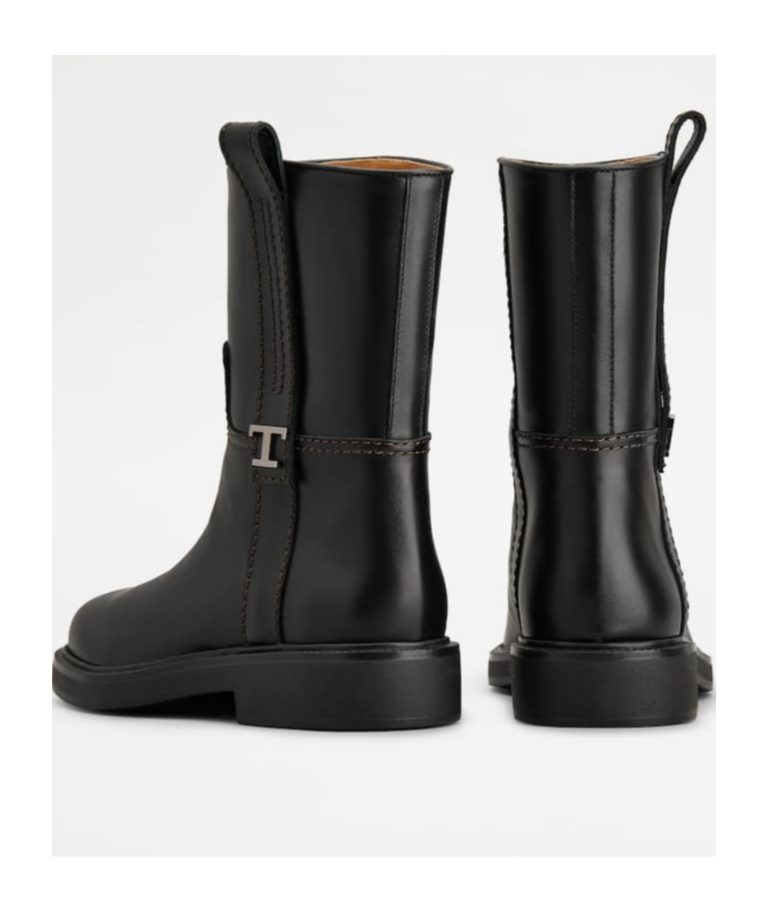 Tod's Refined Black Leather Ankle Boots With Block Heel In Black