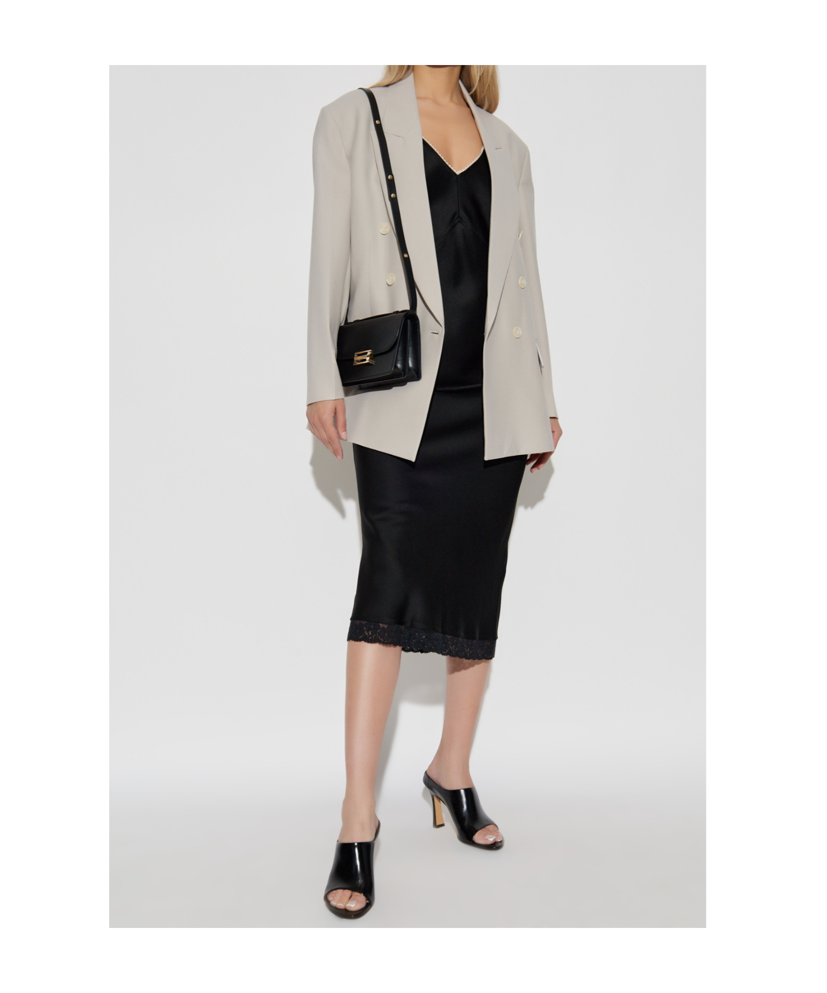 Victoria Beckham Light Grey Double-breasted Blazer With Notched Lapels