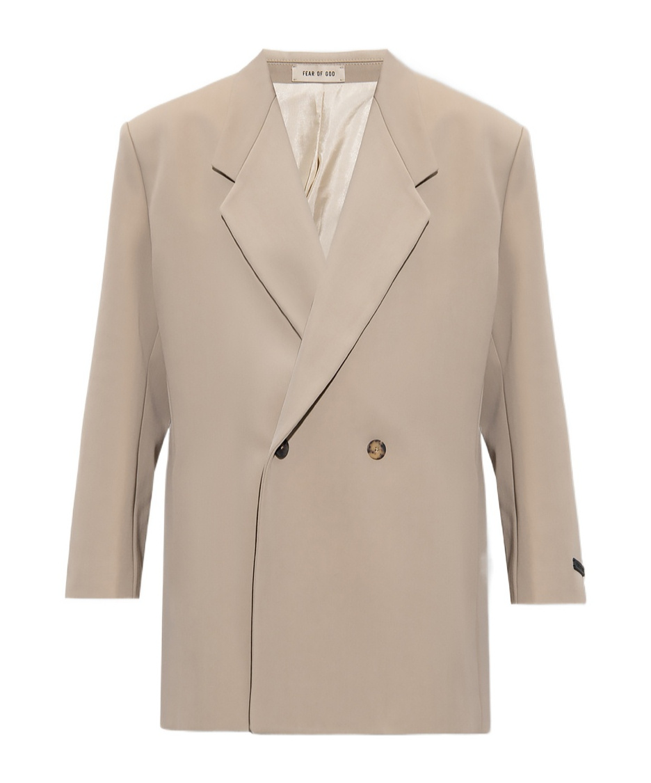 Fear Of God Mens Dusty Beige Brand-patch Double-breasted Relaxed-fit Wool Blazer In Nude